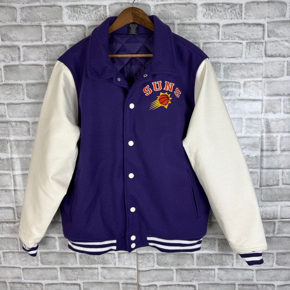NBA Phoenix Suns Ultra Game Varsity Jacket Purple Cream Faux Leather Mens LARGE